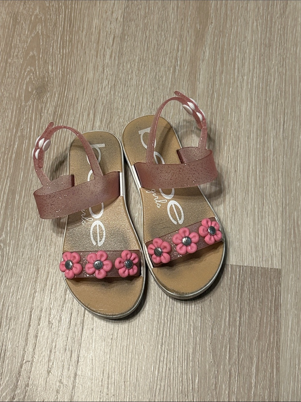 Bebe Little Girls Pink Floral Strap Sandals Sz XL 11/12